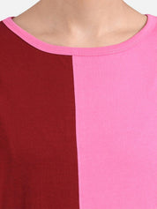 Kotty Women Pink & Maroon Colourblocked Boat Neck T-shirt