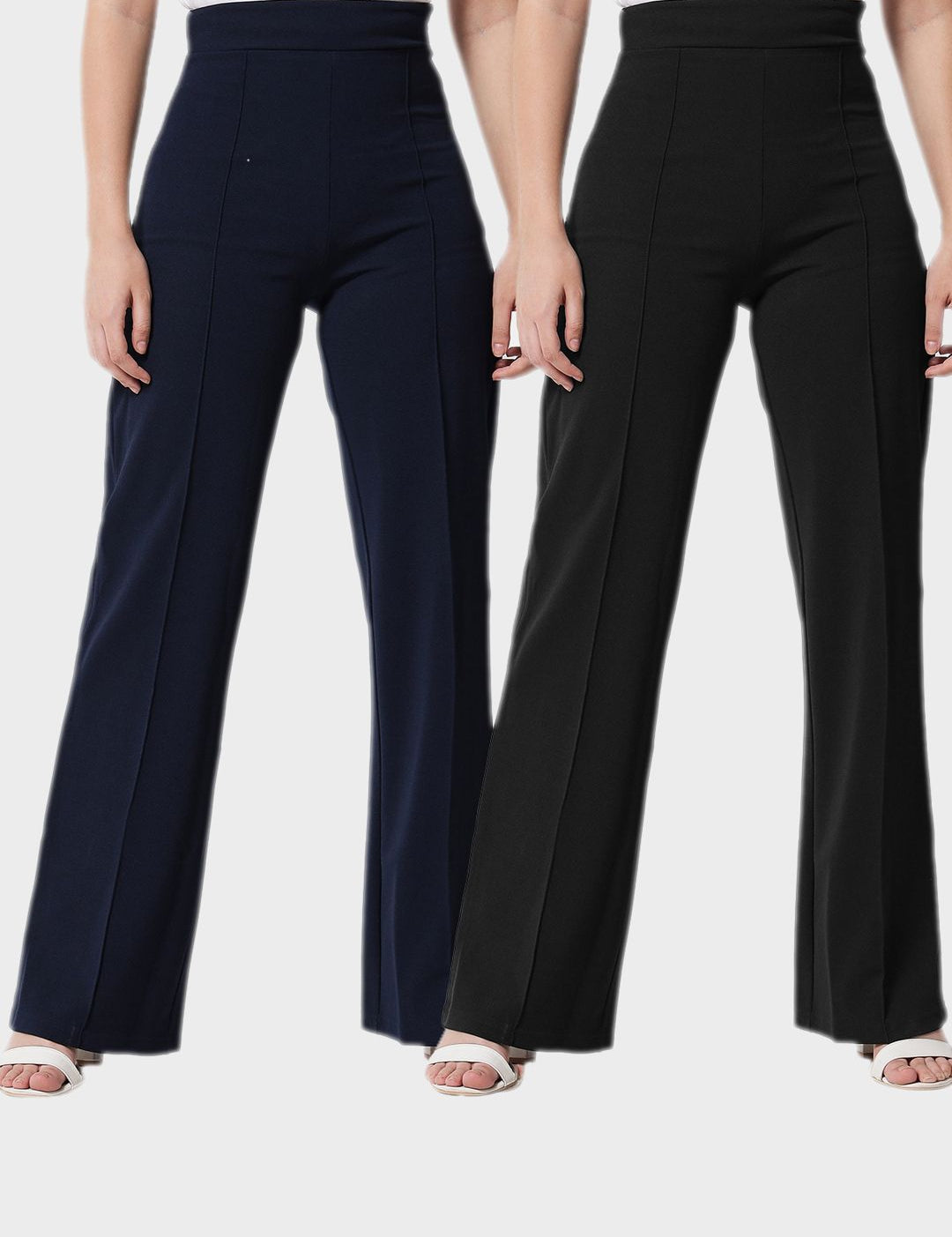 Kotty Women Pack Of 2 Relaxed Straight Leg High-Rise Easy Wash Trousers