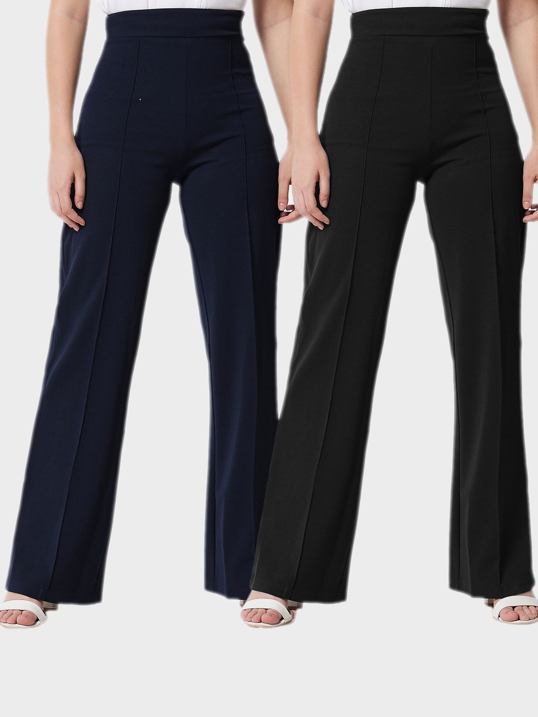 Kotty Women Pack Of 2 Relaxed Straight Leg High-Rise Easy Wash Trousers