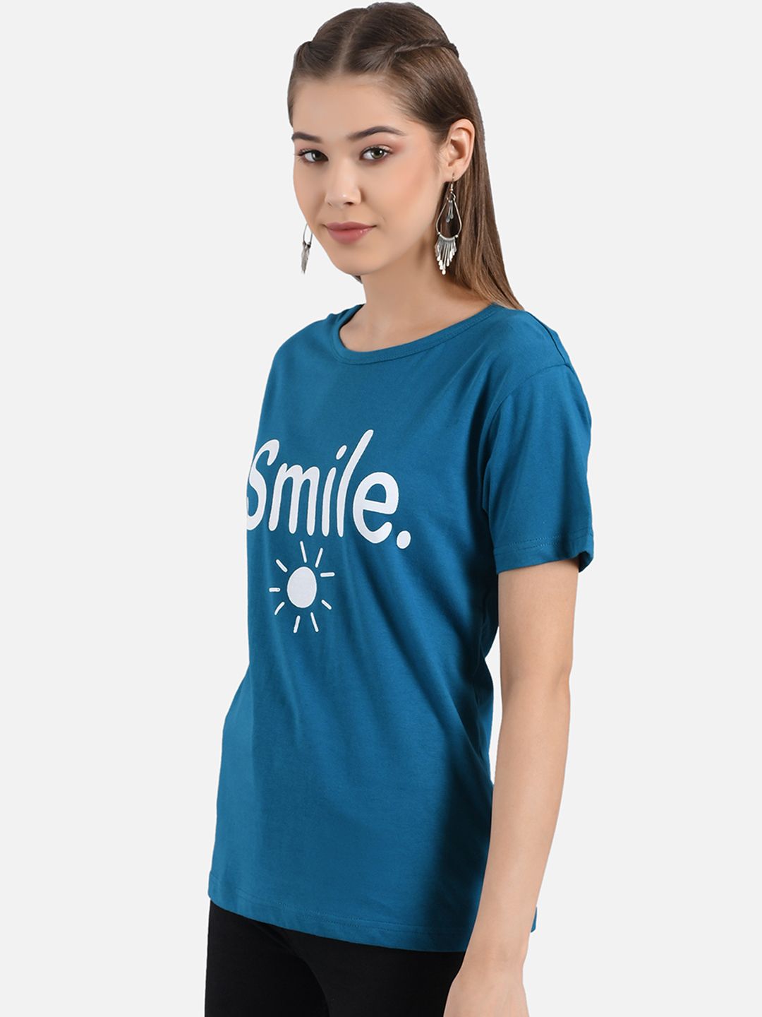 Kotty Women Blue Printed Round Neck T-shirt