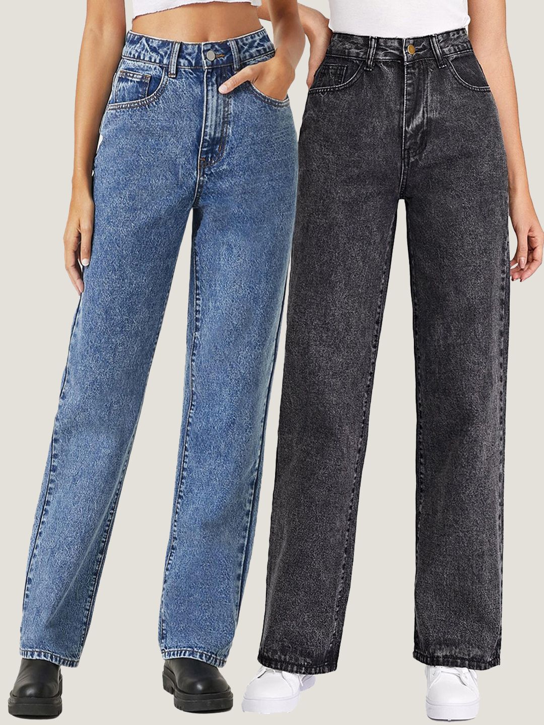 Kotty Women Pack Of 2 Straight Fit High-Rise Stretchable Jeans