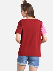 Kotty Women Red & Pink Colourblocked Round Neck T-shirt