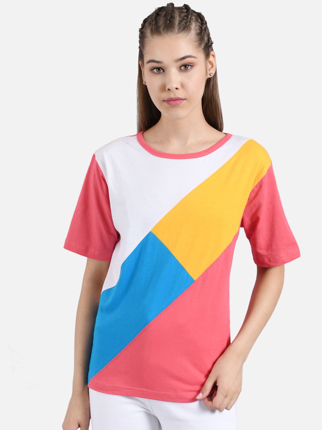 Kotty Women Multicoloured Colourblocked Round Neck T-shirt