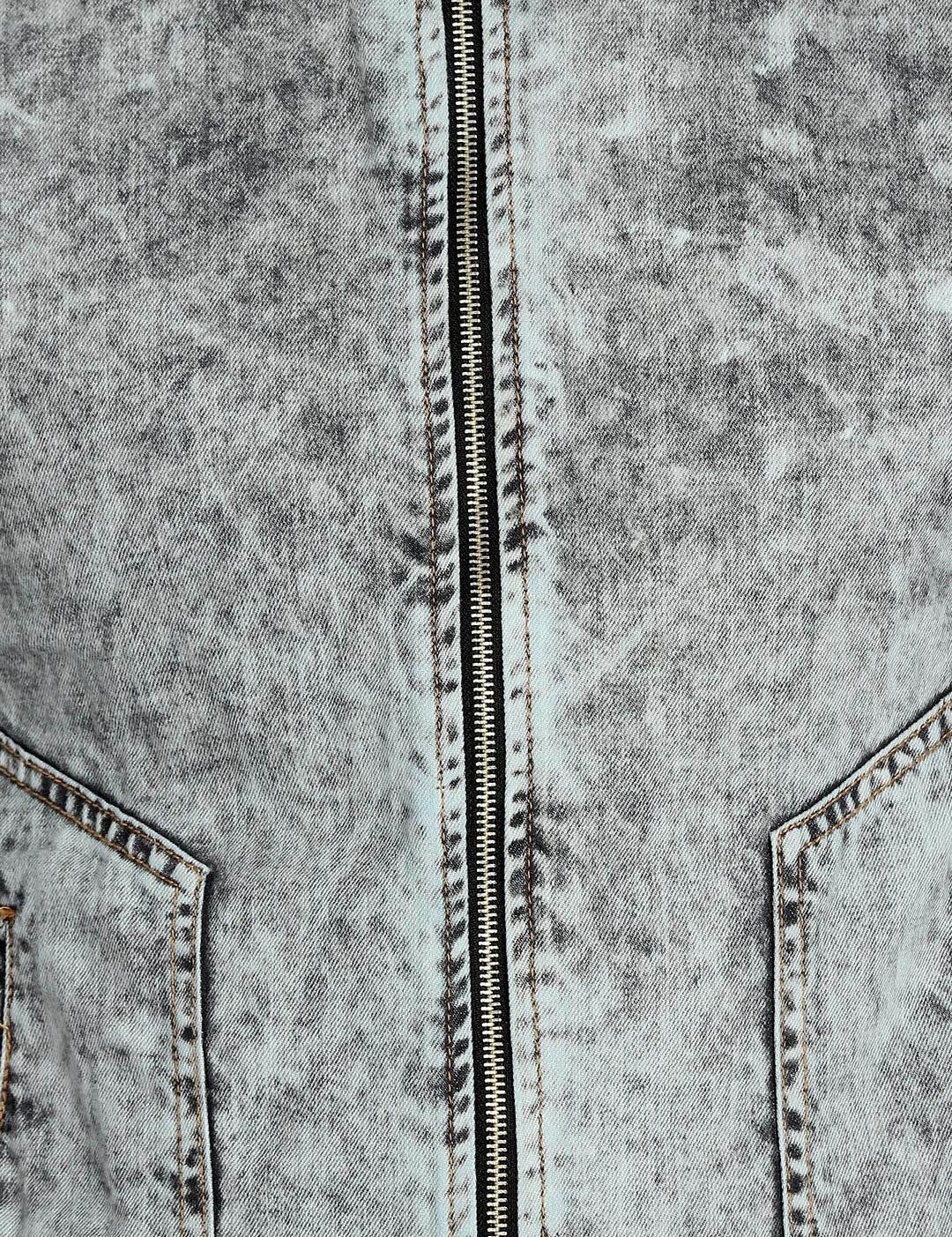 Kotty Men Grey Solid Denim Jacket