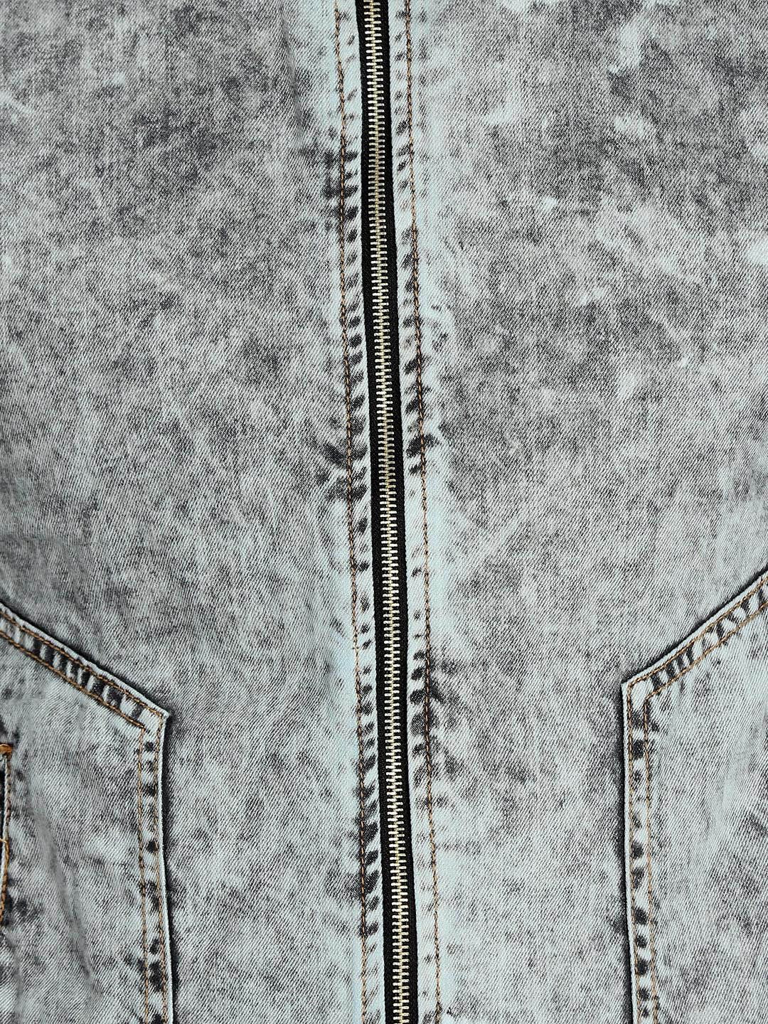 Kotty Men Grey Solid Denim Jacket