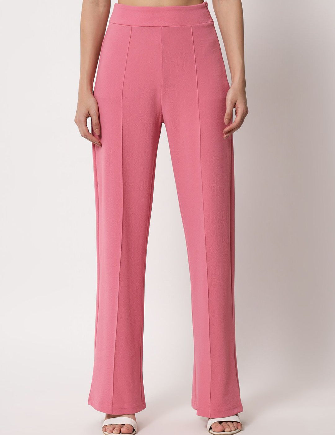 Kotty Women Pink Relaxed Straight Fit High-Rise Easy Wash Trousers