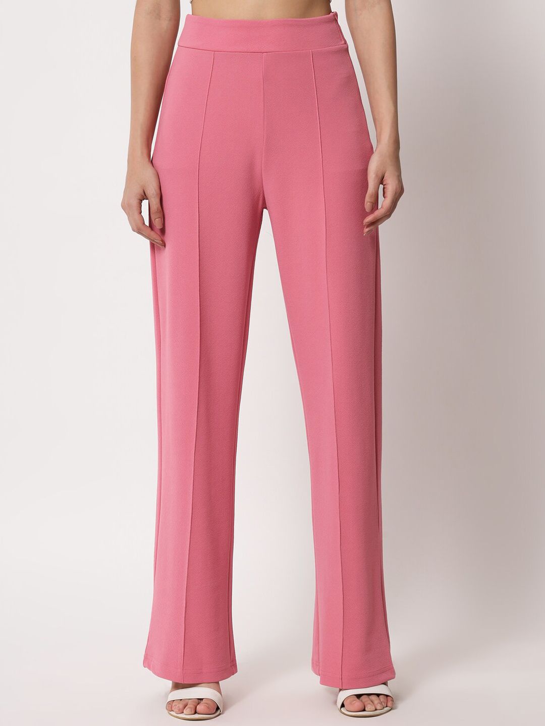 Kotty Women Pink Relaxed Straight Fit High-Rise Easy Wash Trousers