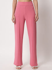 Kotty Women Pink Relaxed Straight Fit High-Rise Easy Wash Trousers