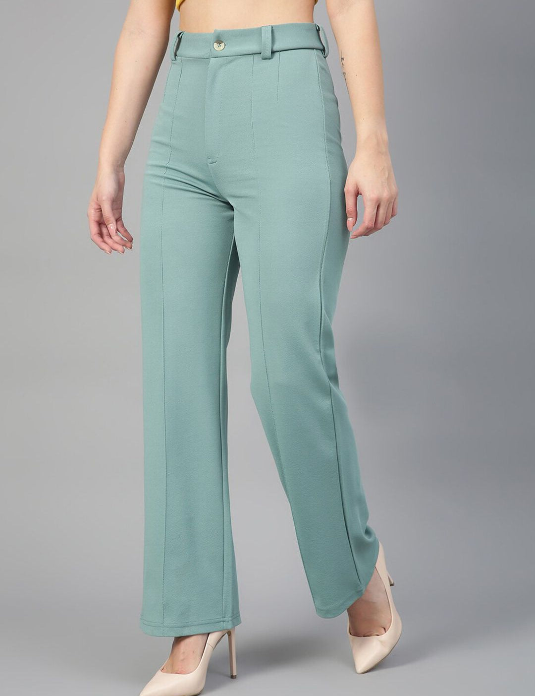 KOTTY BIZwear Women Relaxed Straight Fit High-Rise Easy Wash Parallel Trousers