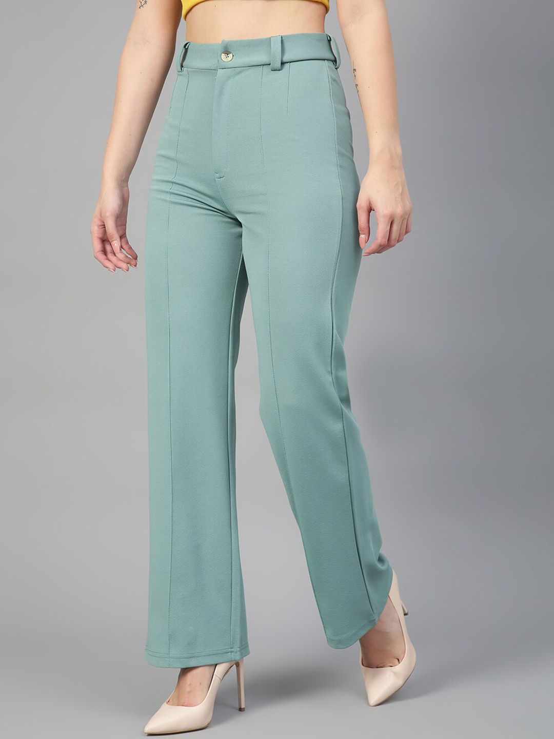 KOTTY BIZwear Women Relaxed Straight Fit High-Rise Easy Wash Parallel Trousers