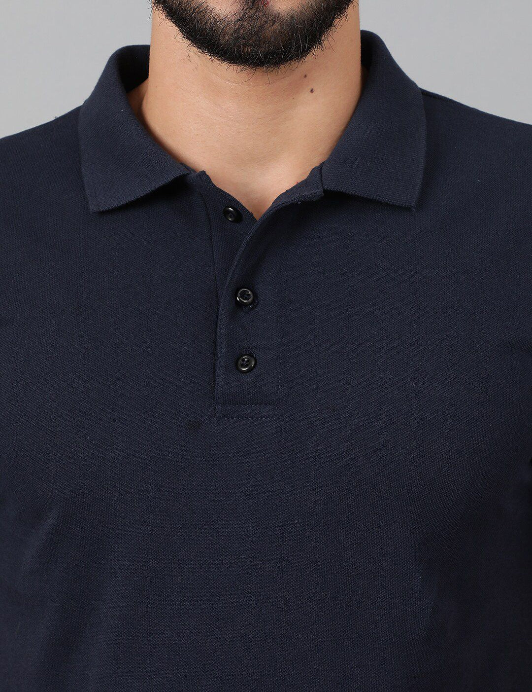 Kotty Navy Blue Polo Collar Cotton T-shirt