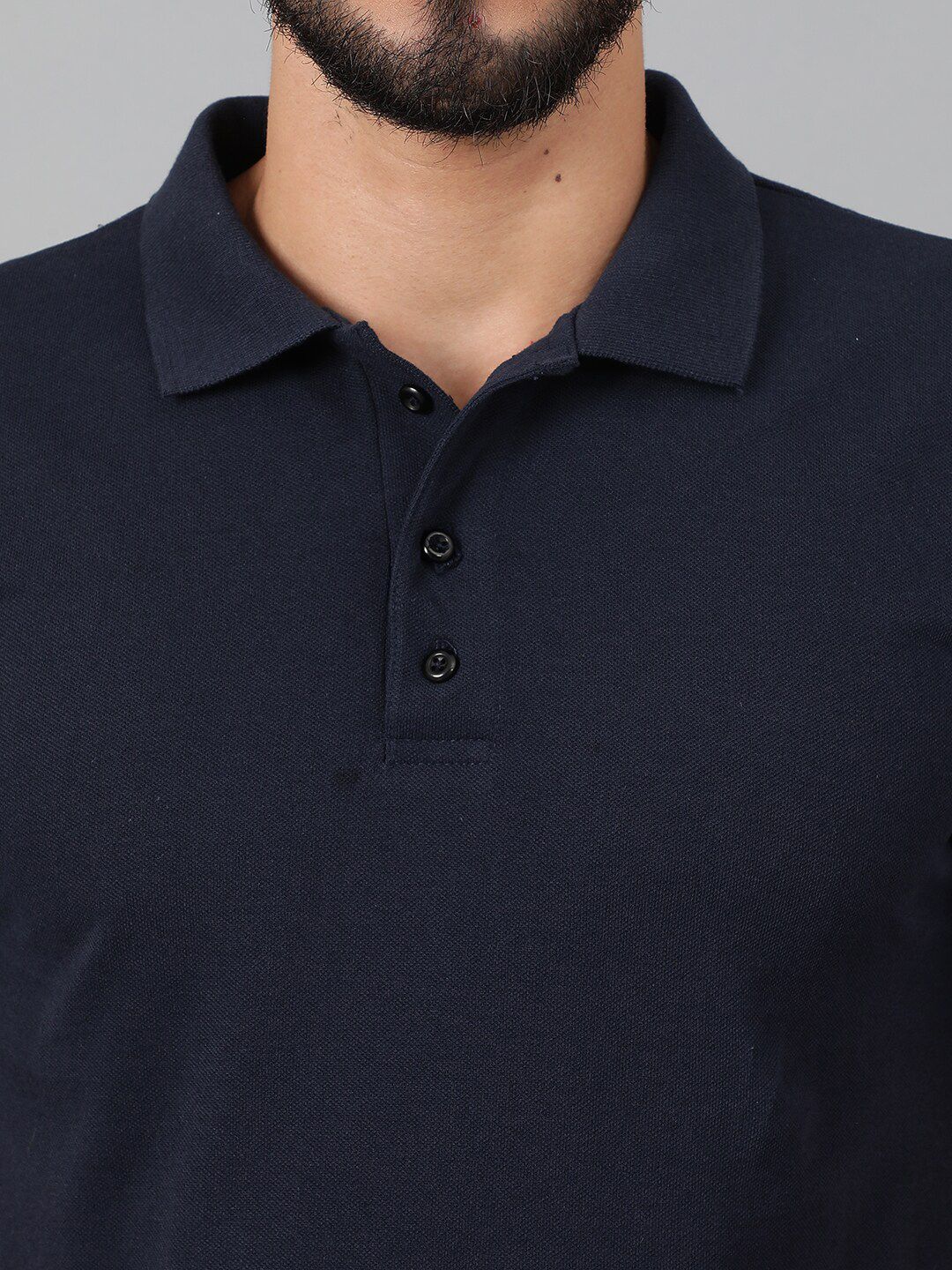 Kotty Navy Blue Polo Collar Cotton T-shirt