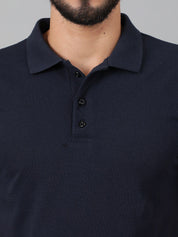 Kotty Navy Blue Polo Collar Cotton T-shirt