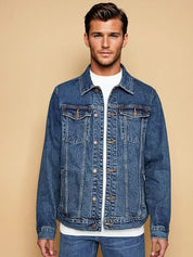 Kotty Men Spread Collar Solid Denim Jacket