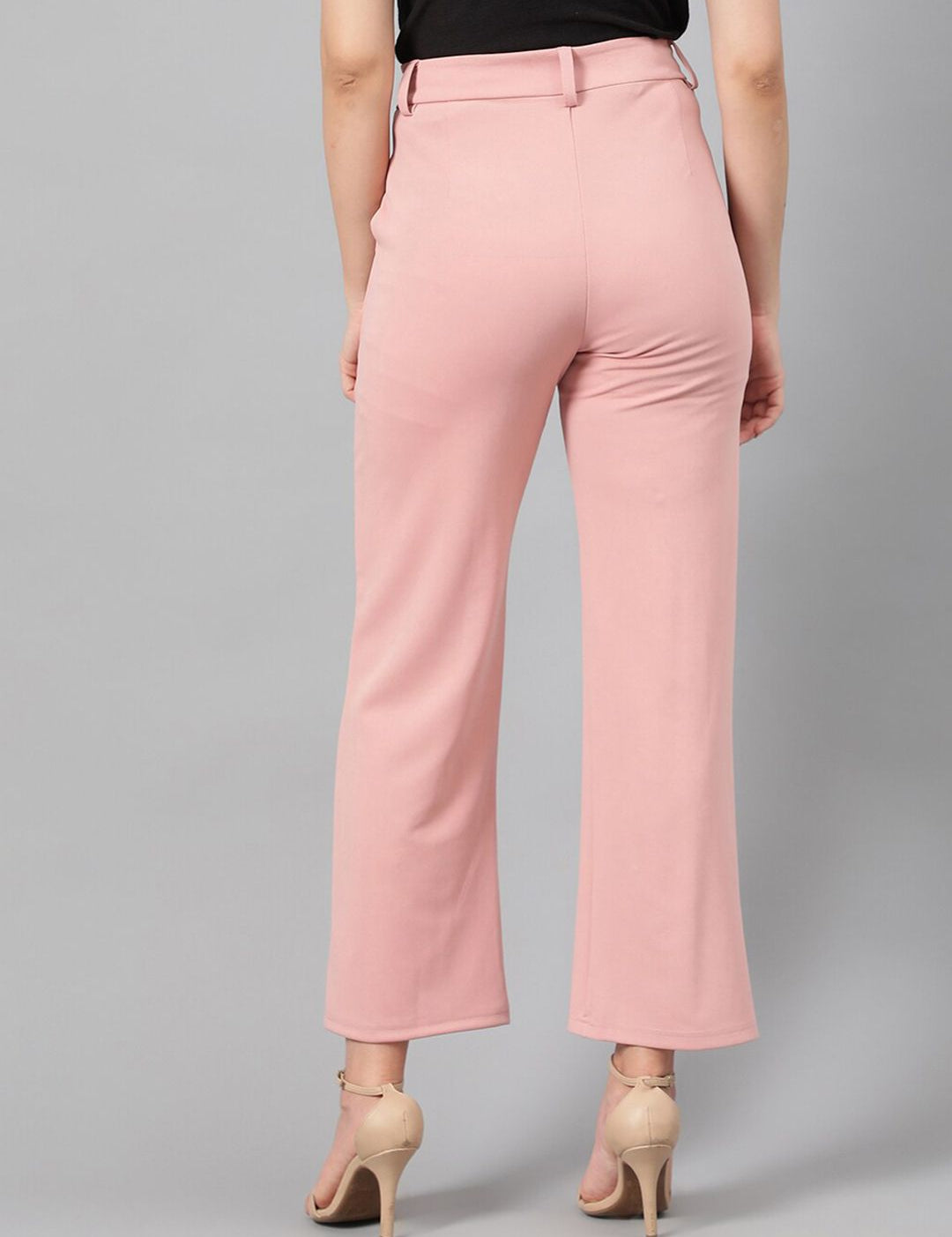Kotty Women Pink Relaxed Straight Leg Fit High-Rise Easy Wash Parallel Trousers