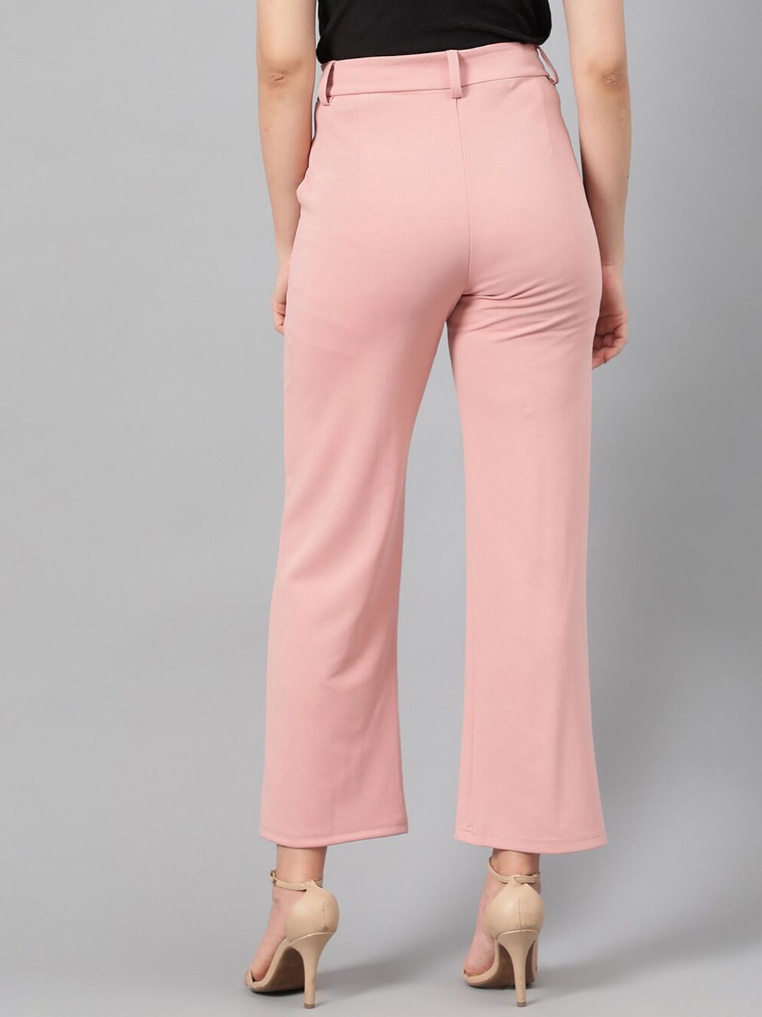 Kotty Women Pink Relaxed Straight Leg Fit High-Rise Easy Wash Parallel Trousers