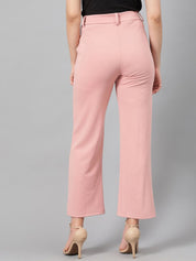 Kotty Women Pink Relaxed Straight Leg Fit High-Rise Easy Wash Parallel Trousers
