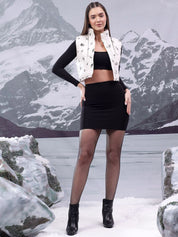 Kotty Women Floral Insulator Sleeveless Crop Puffer Jacket