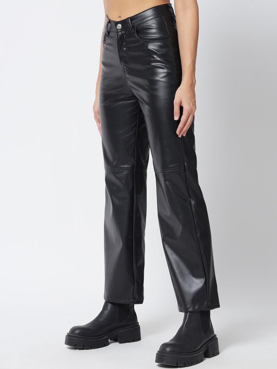 Kotty Women Black Relaxed Straight Fit Parallel Trousers