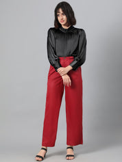 KOTTY BIZwear Women Maroon Relaxed Straight Leg Fit High-Rise Easy Wash Parallel Trousers