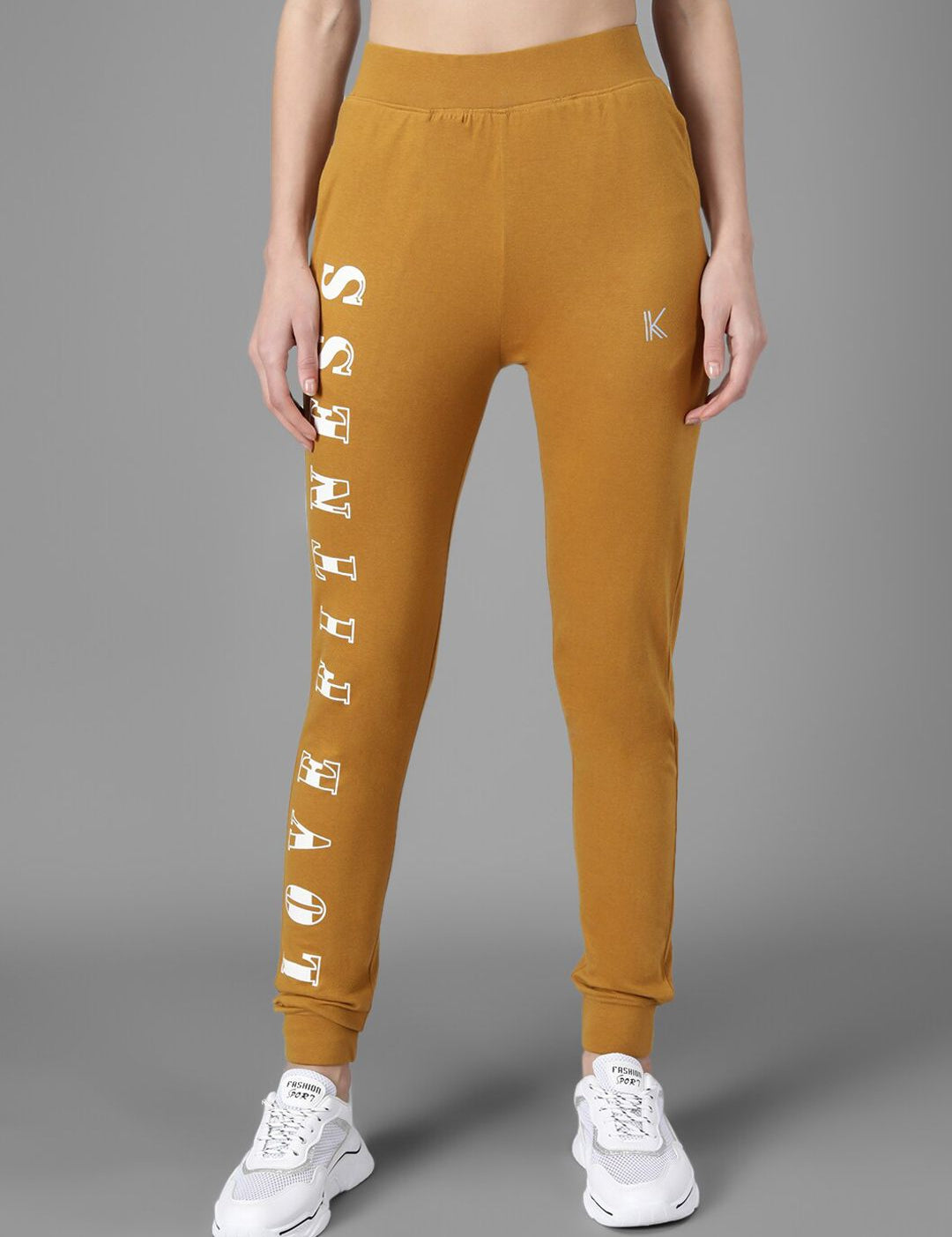Kotty Women Mustard Yellow & White Printed Joggers