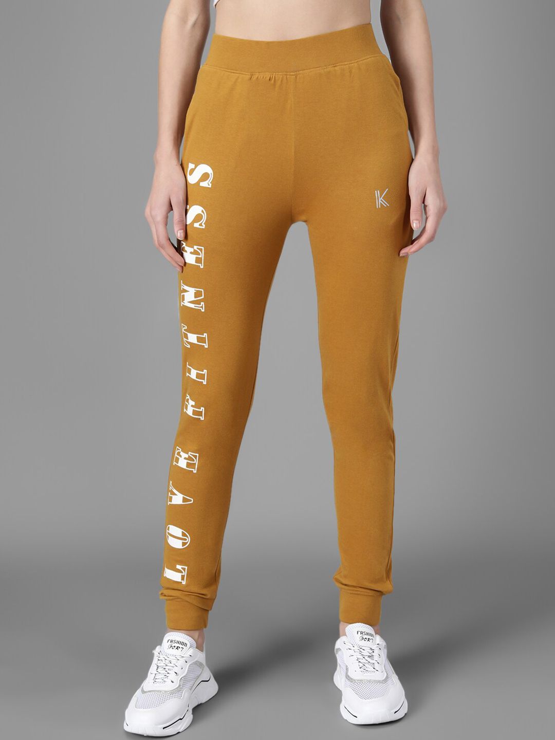 Kotty Women Mustard Yellow & White Printed Joggers