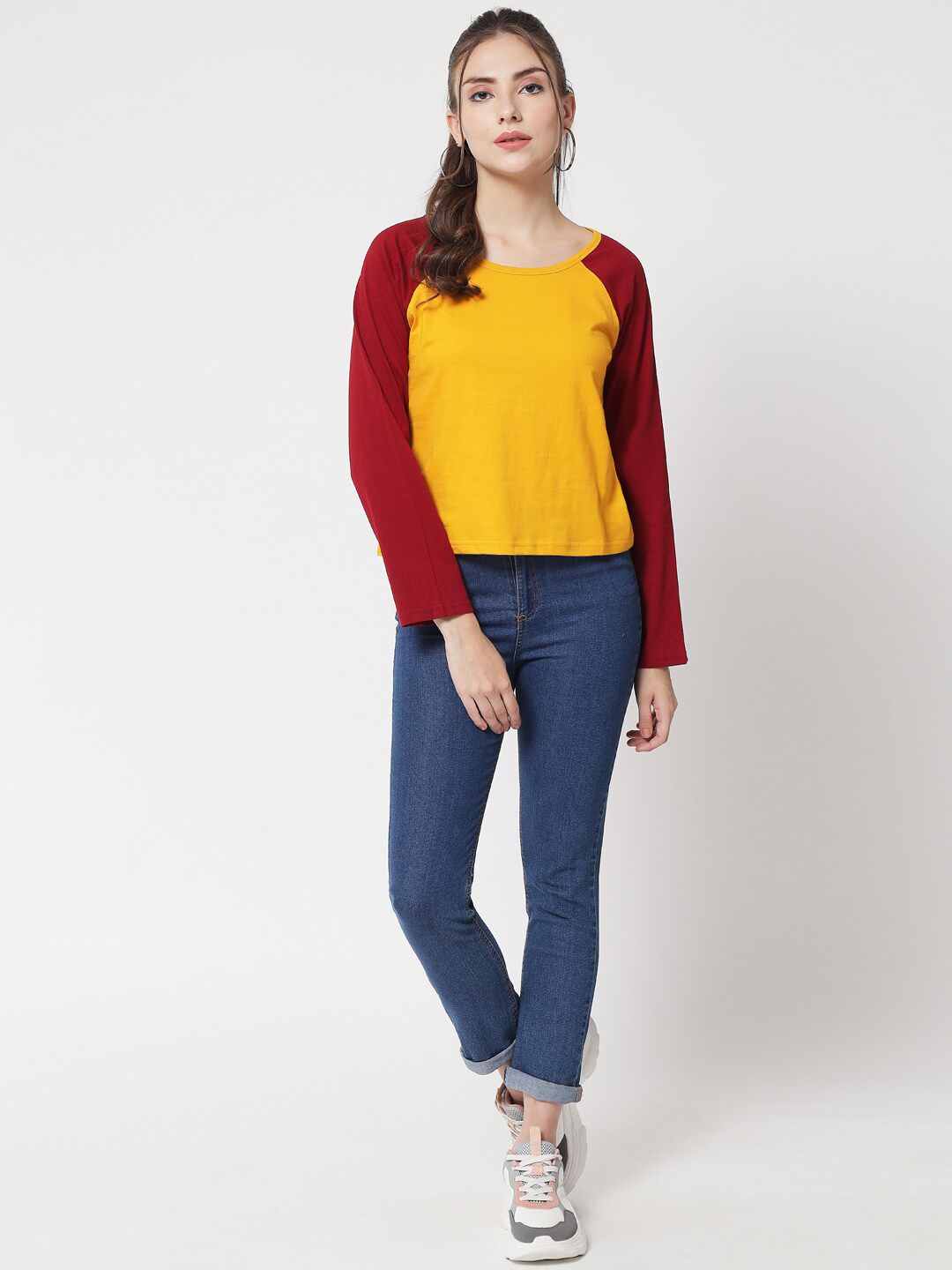 Kotty Women Yellow & Red Colourblocked T-shirt