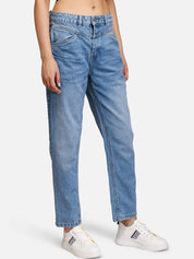 Kotty Women Blue Boyfriend Fit Mid-Rise Clean Look Jeans