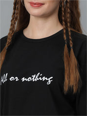 Kotty Typography Printed Round Neck  Drop-Shoulder Sleeves Pure Cotton Oversized T-shirt