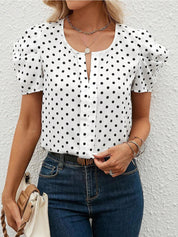Kotty White & Black Polka Dot Printed Puff Sleeve Top