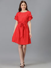 Kotty Printed Bell Sleeve Crepe A-Line Dress