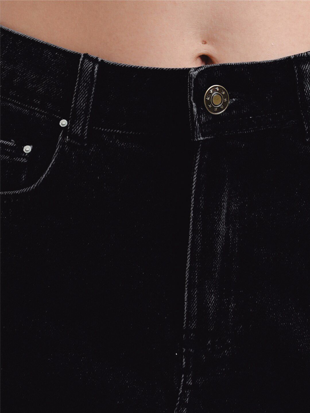 Kotty Women Black Solid Mini Denim A-Line Skirt