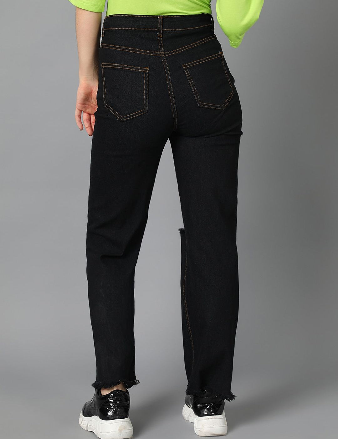 Kotty Women Jean Straight Fit High-Rise Slash Knee Cotton Stretchable Jeans