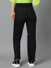 Kotty Women Jean Straight Fit High-Rise Slash Knee Cotton Stretchable Jeans