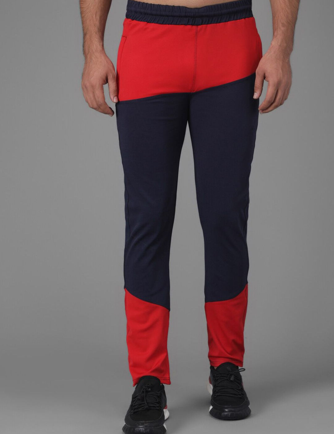 Kotty Men Navy Blue & Red Colourblocked Track Pants