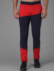 Kotty Men Navy Blue & Red Colourblocked Track Pants