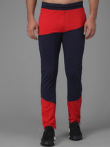Kotty Men Navy Blue & Red Colourblocked Track Pants