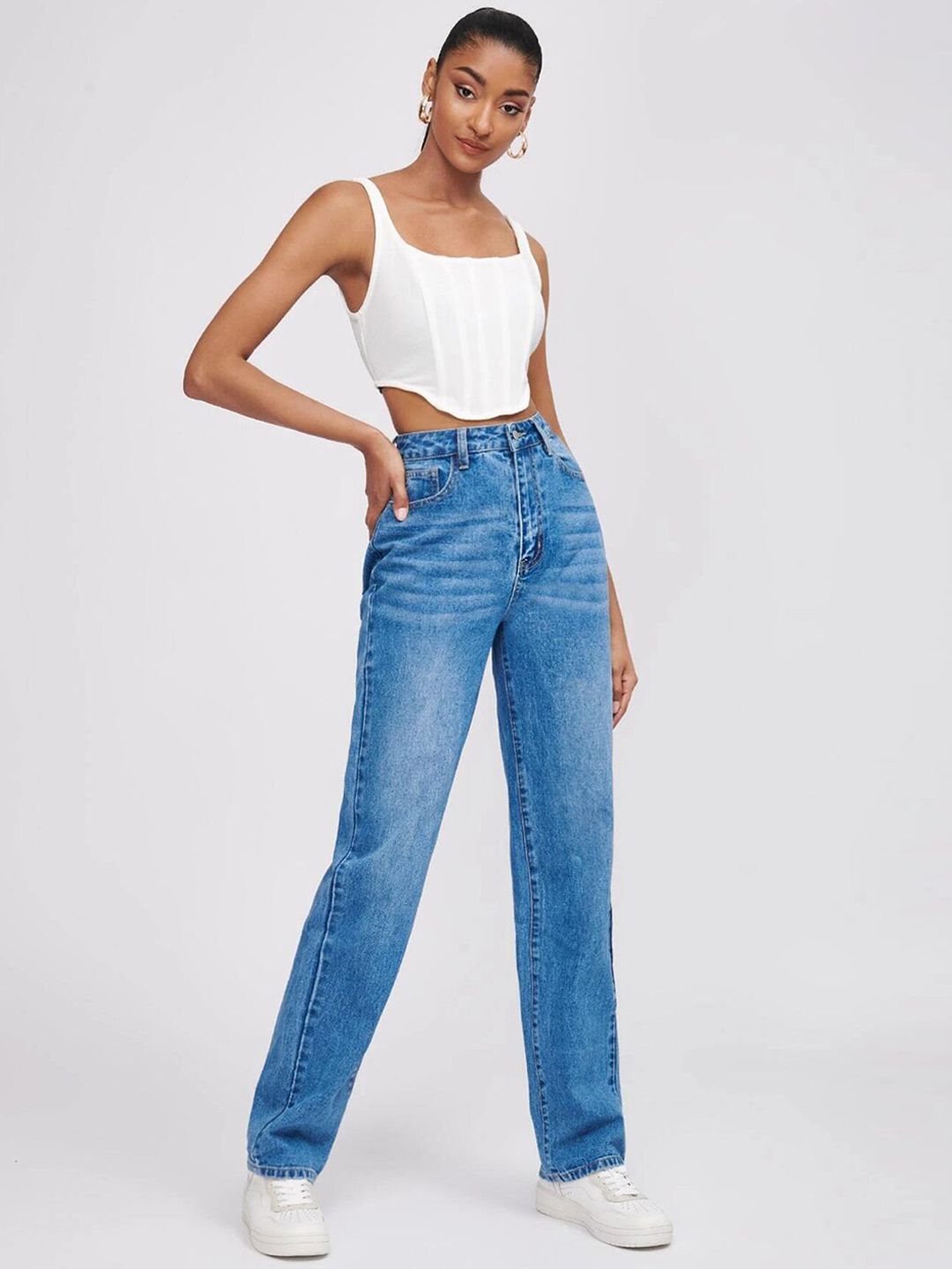 Kotty Women Jean Straight Fit Heavy Fade High-Rise Stretchable Jeans