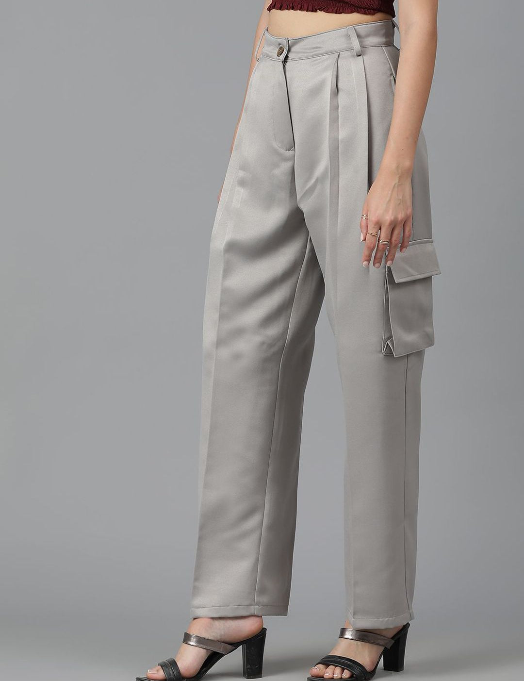 Kotty Women Straight Fit High-Rise Easy Wash Cargos Trousers