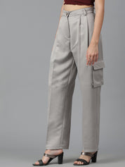 Kotty Women Straight Fit High-Rise Easy Wash Cargos Trousers