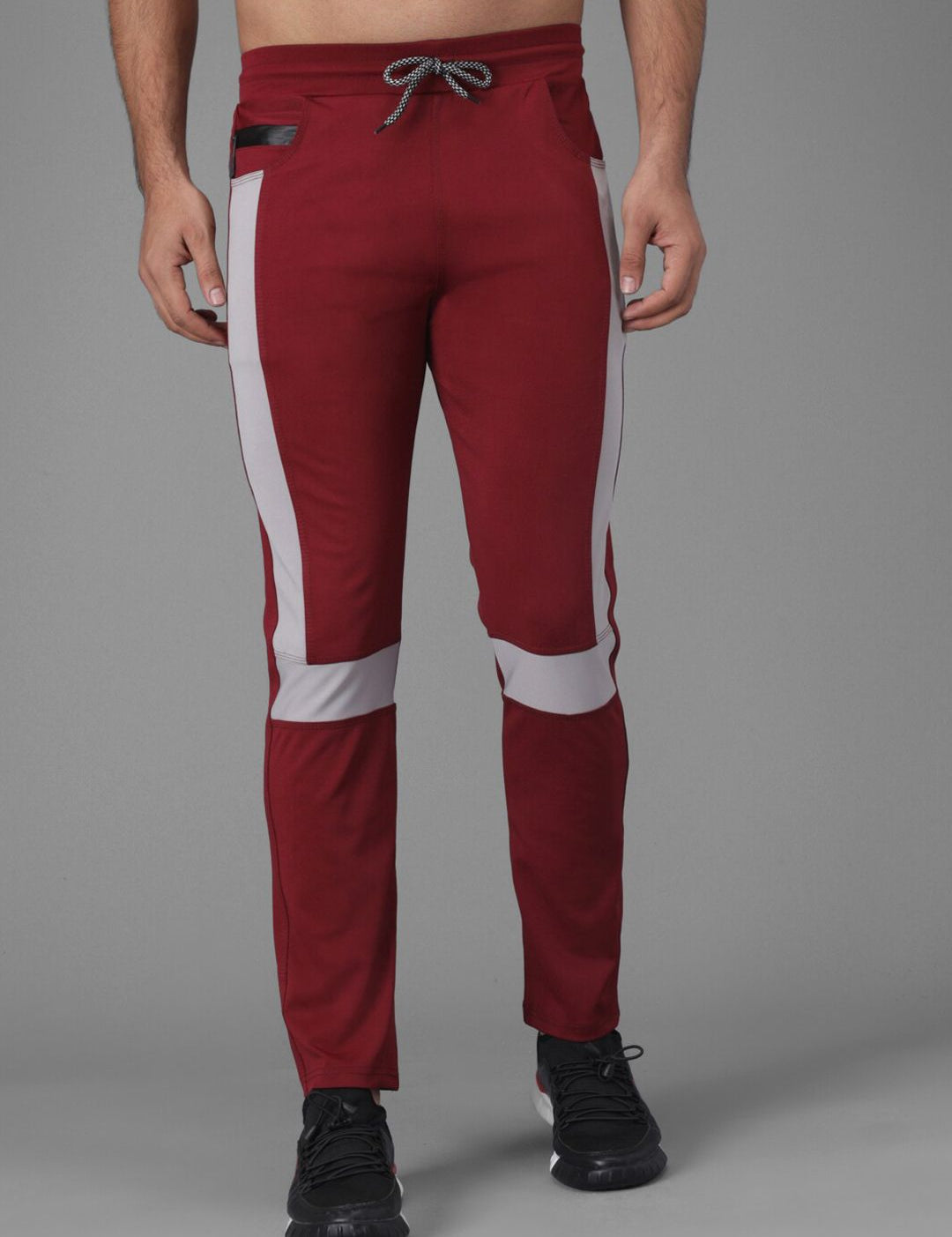 Kotty Men Maroon Straight Fit Colourblocked Track Pants