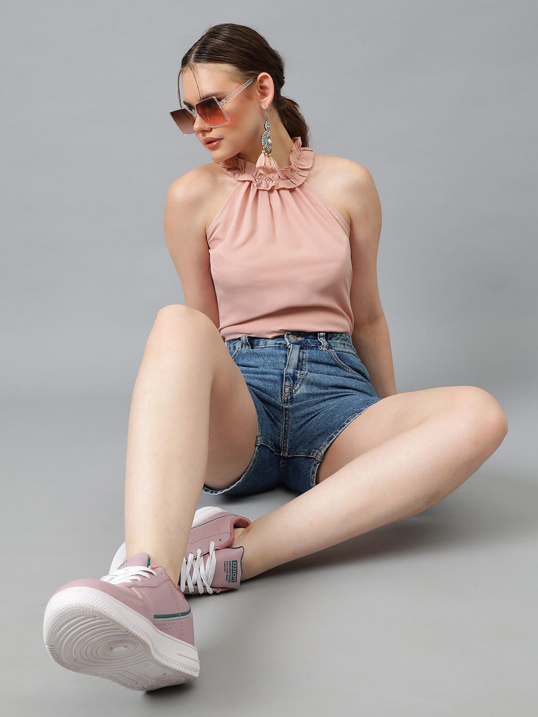 Kotty Pink Halter Neck Crepe Top