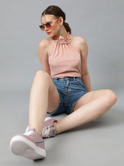 Kotty Pink Halter Neck Crepe Top