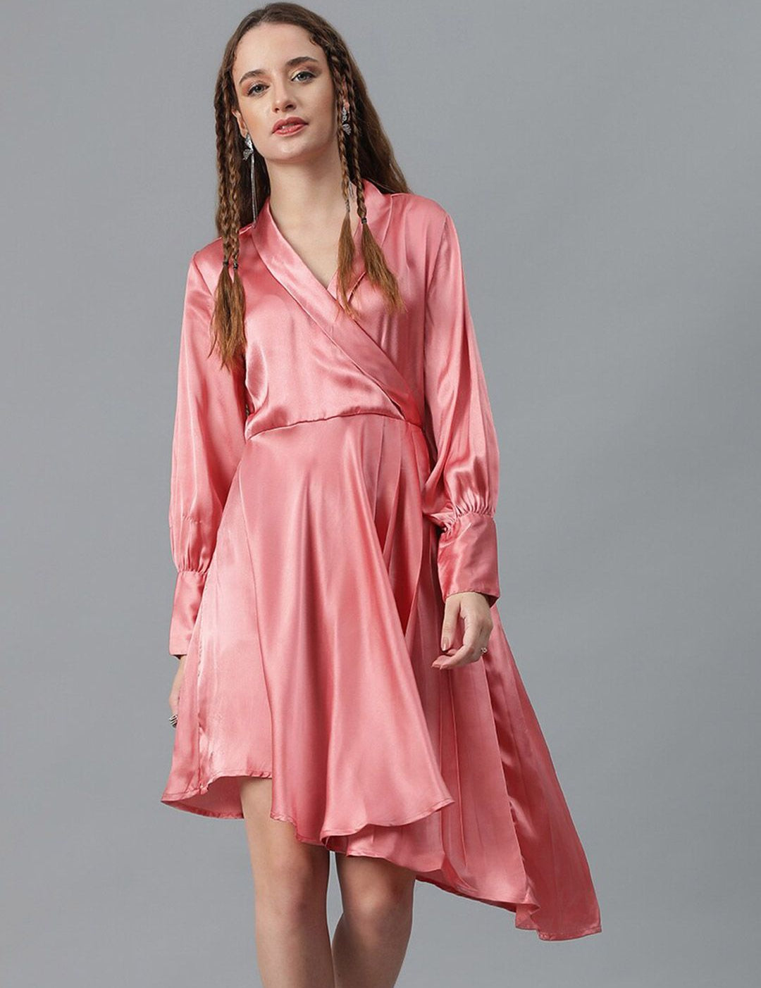 Kotty Pink Satin Fit & Flare Dress