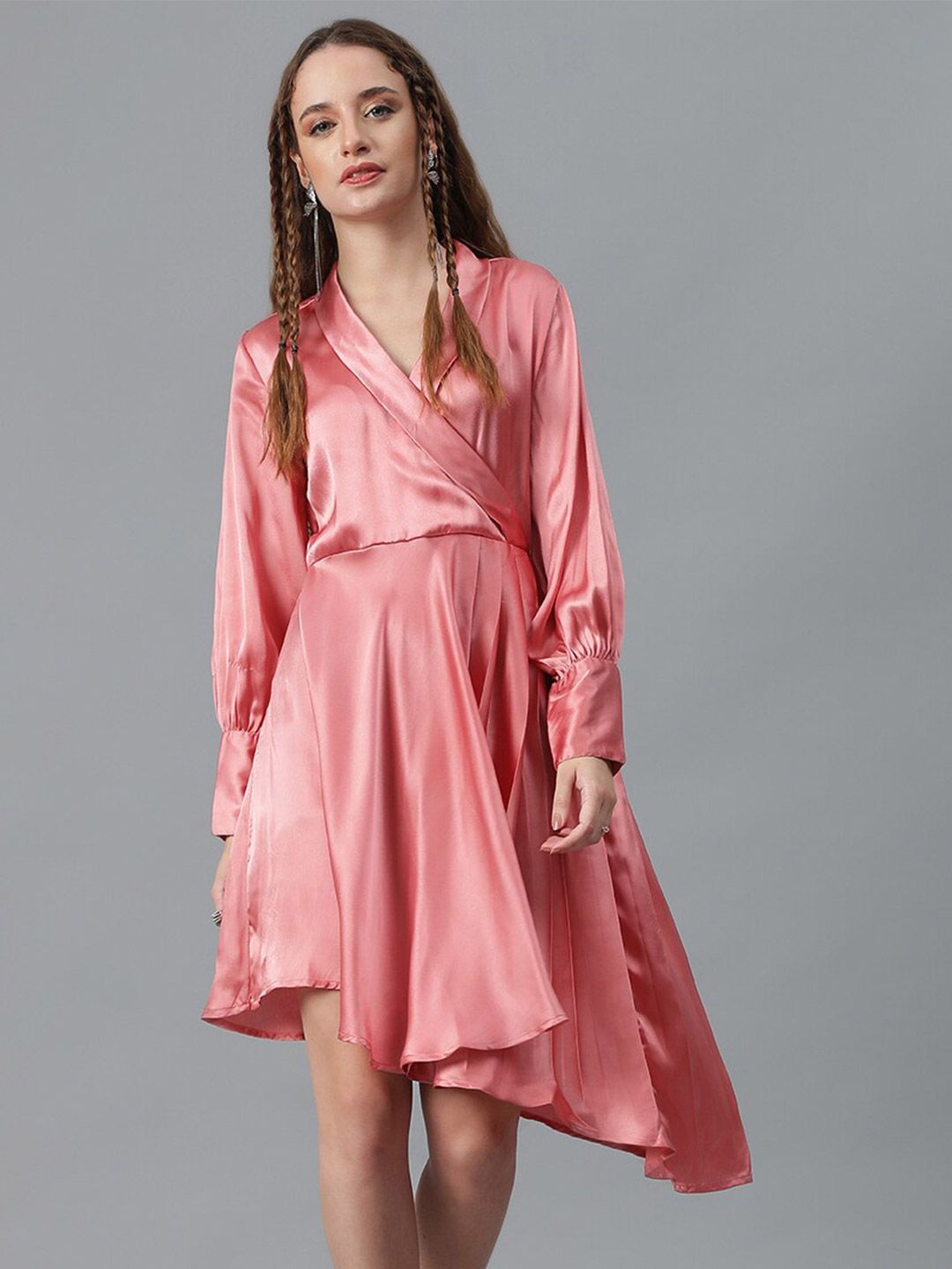 Kotty Pink Satin Fit & Flare Dress
