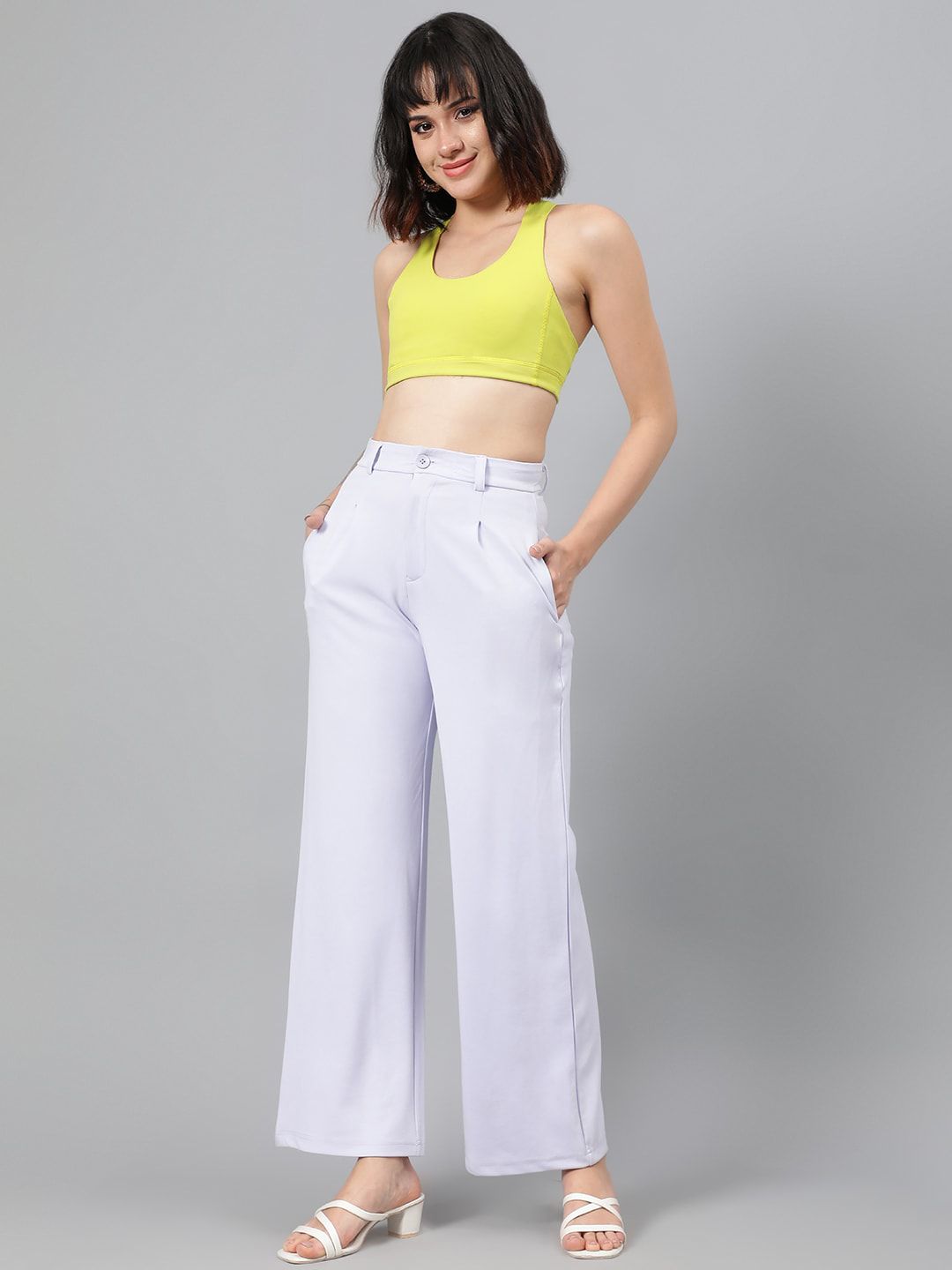 Kotty Women Purple Relaxed Straight Leg Fit High-Rise Easy Wash Parallel Trousers
