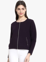 Kotty Women Purple Self Design Lightweight Tailored Jacket