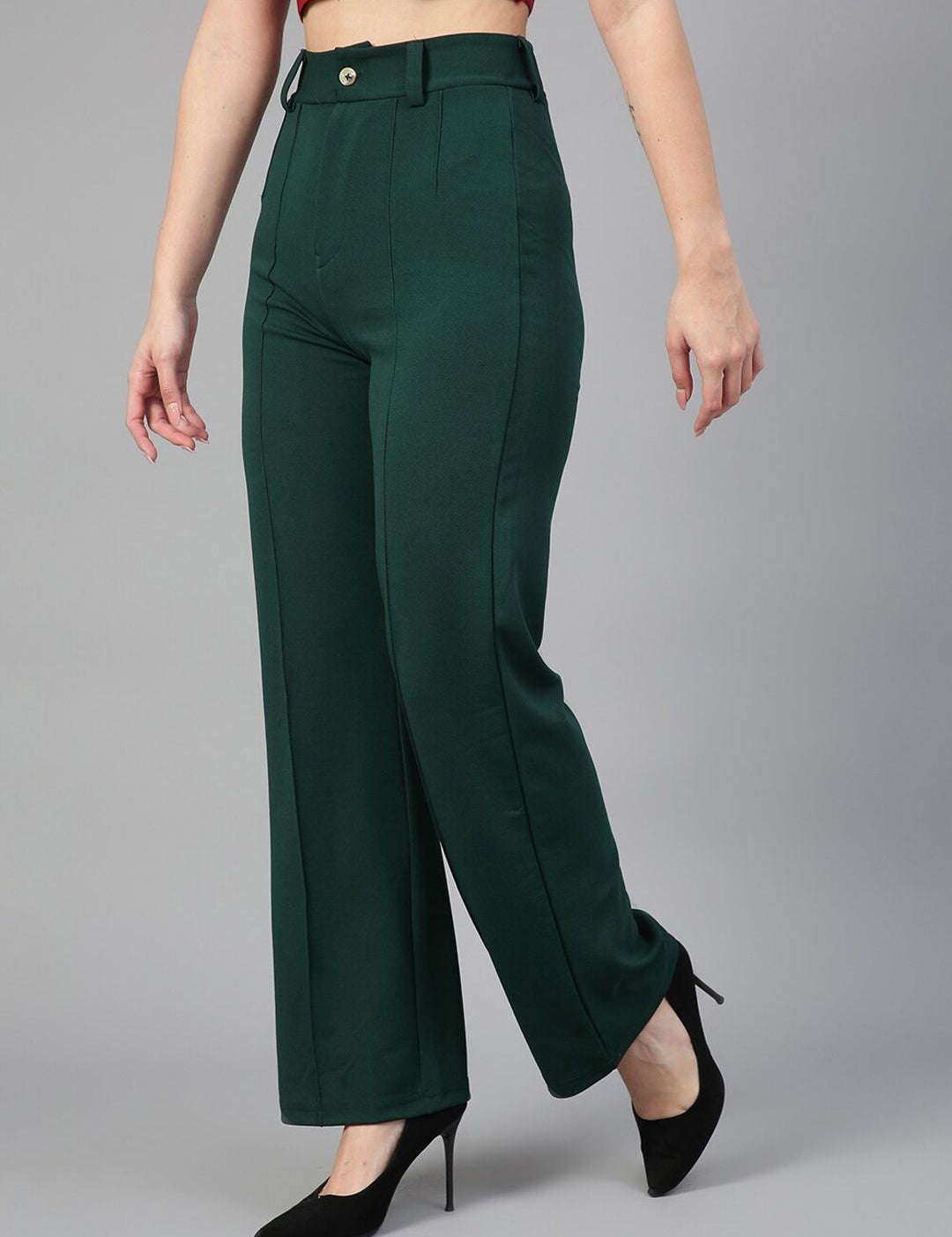 Kotty Women Relaxed Straight Fit High-Rise Easy Wash Parallel Trousers