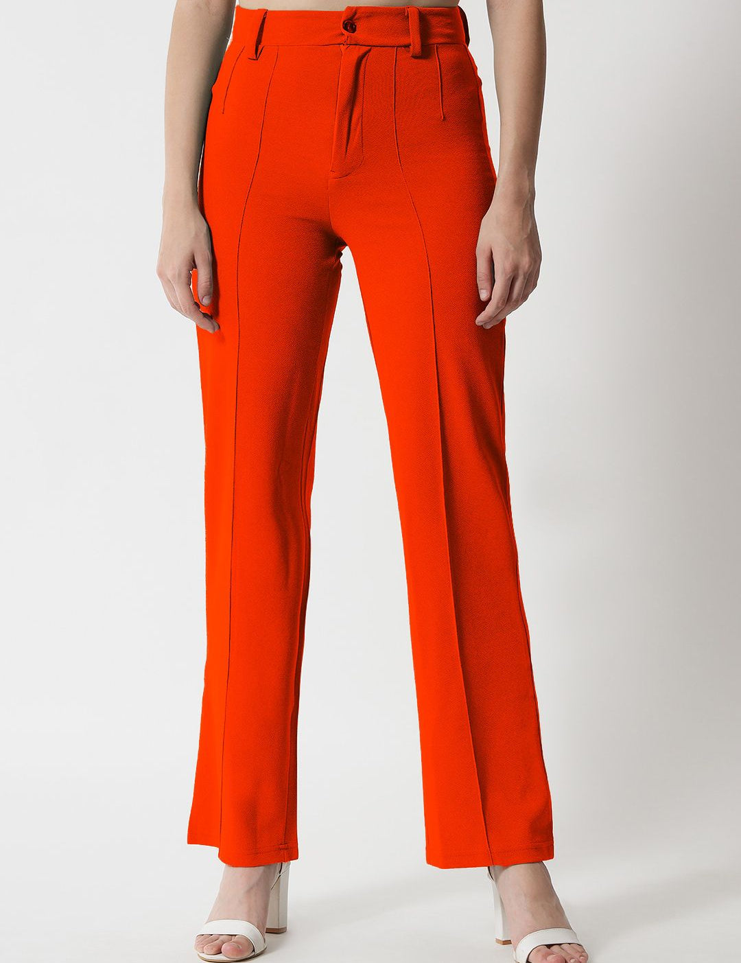 KOTTY BIZwear Women Orange Relaxed Straight Fit High-Rise Easy Wash Trousers