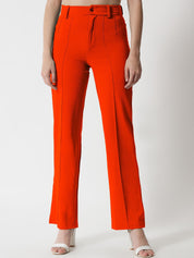 KOTTY BIZwear Women Orange Relaxed Straight Fit High-Rise Easy Wash Trousers
